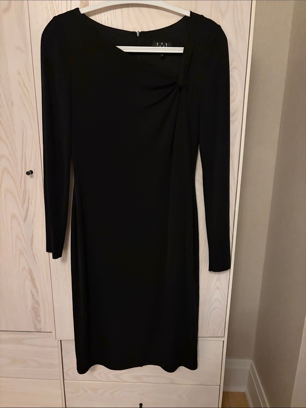 David Meister Black Long-Sleeve Sheath Dress with Twist Detail